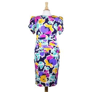 Vintage Saks Fifth Ave flora 100% silk shift dress colorful loud sz 8